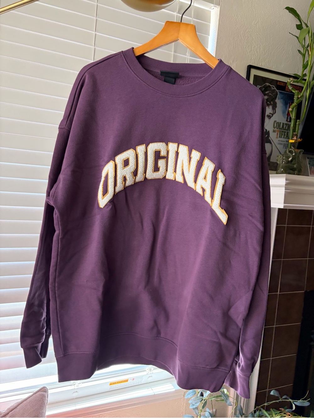 H&M Crewneck Sweatshirt - Plum with Cream Lettering